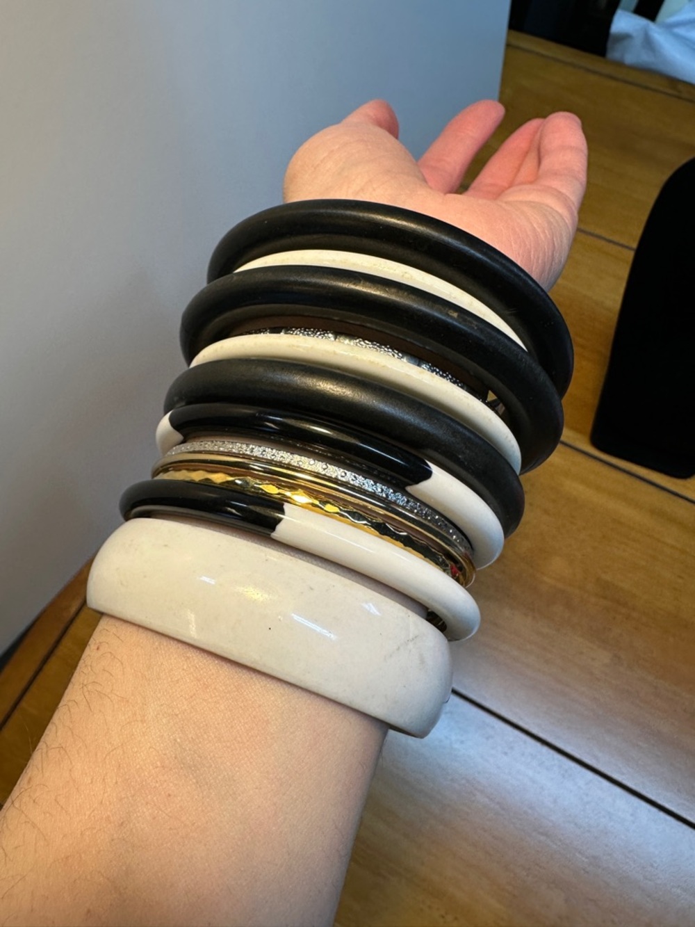 Stacked Black, White & Gold Bangle Stack